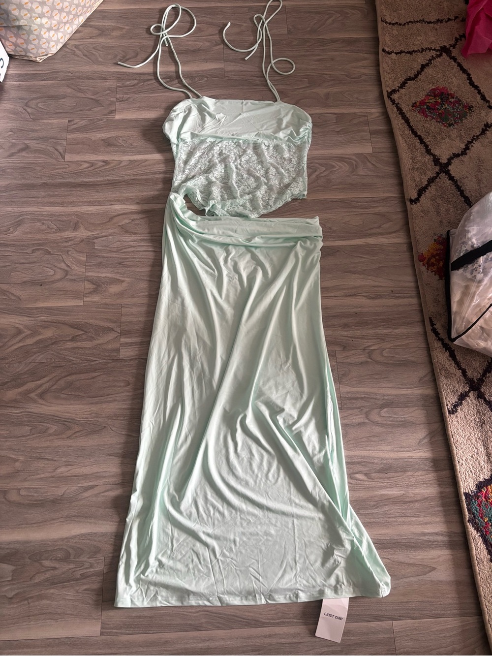 Light Mint Lace-Top Maxi Dress